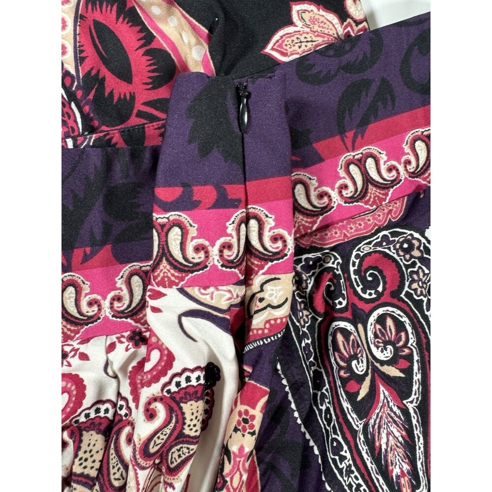 Paisley Flare Pants Silky Boho 70s High Rise Side Zip Festival Pants Size 6 - Picture 7 of 8